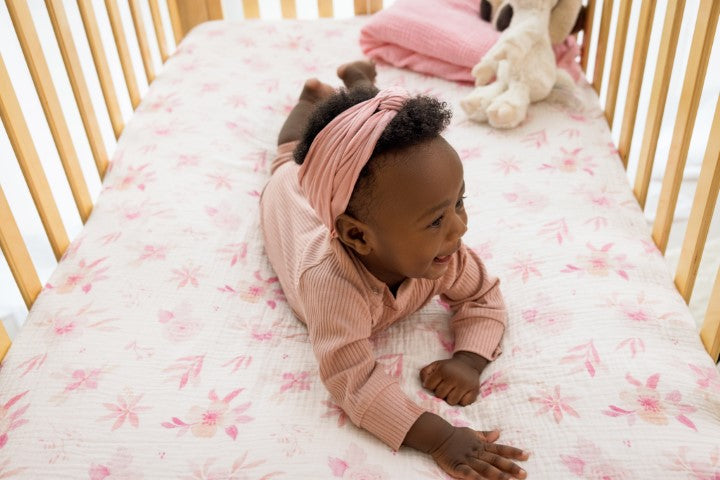 Pink Floral | Organic Muslin Fitted Crib Sheet Set
