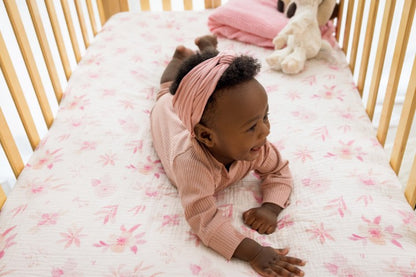 Pink Floral | Organic Muslin Fitted Crib Sheet Set